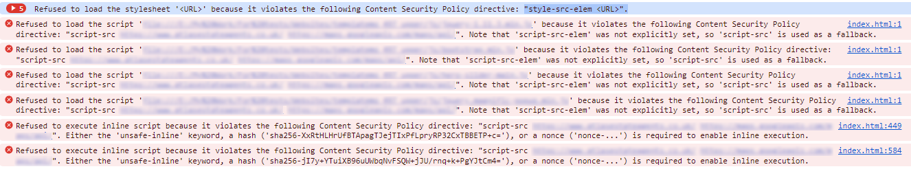 <p> Example of content security policy errors </p>