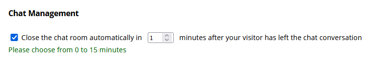 Screenshot of chat automatic closing options on Chat Management page